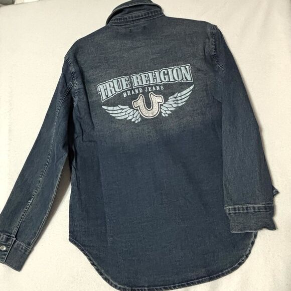 NWT True Religion Georgia Denim Western Shirt Womens L Button Up Jean Shirt - Picture 4 of 10